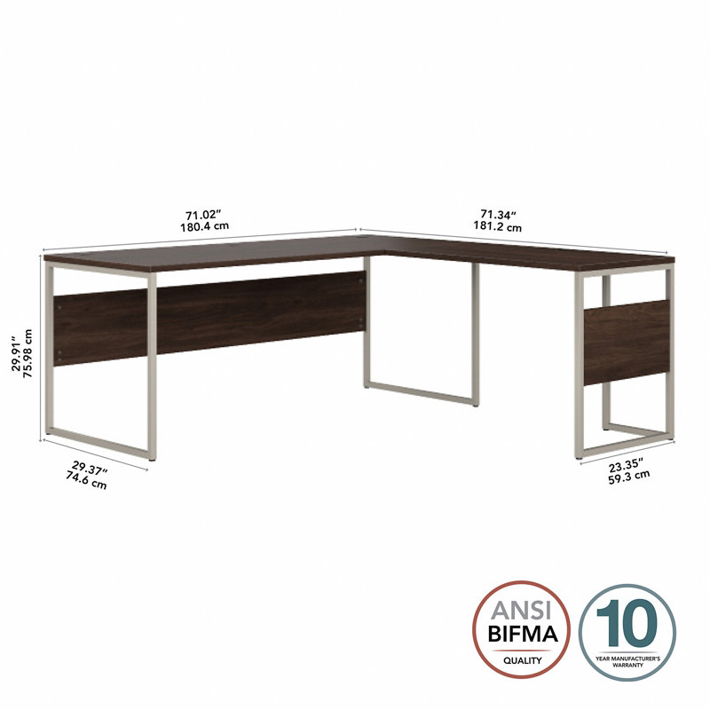 Hybrid L-Shaped Computer Desk Office Set in Black Walnut - Reversible, Brown