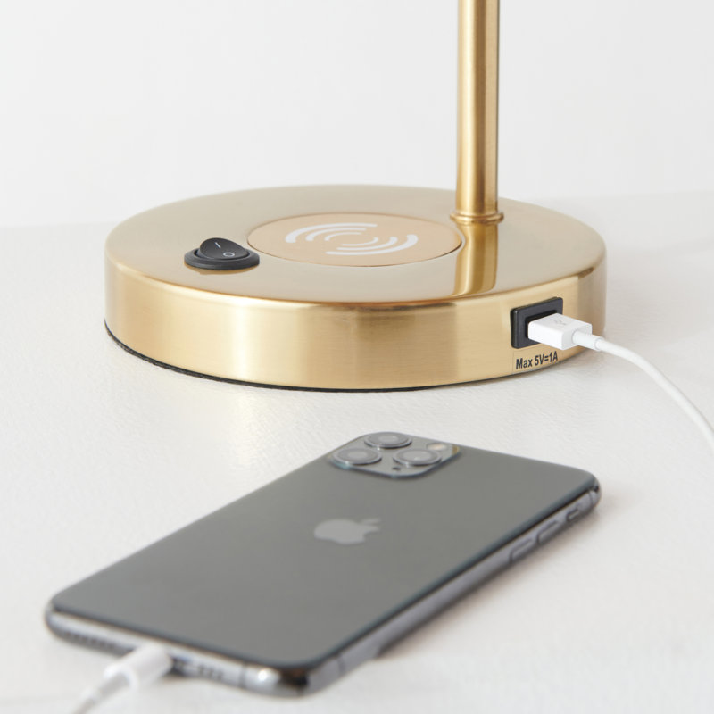 Lampe de bureau moderne à DEL dorée de 16 po Elizabeth, recharge USB et sans fil (ensemble de 2)