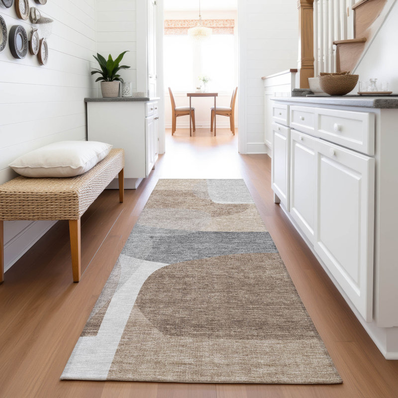 Machine Washable Indoor/Outdoor Xhevrie Mocha Rug, Runner 2'3" x 7'6"