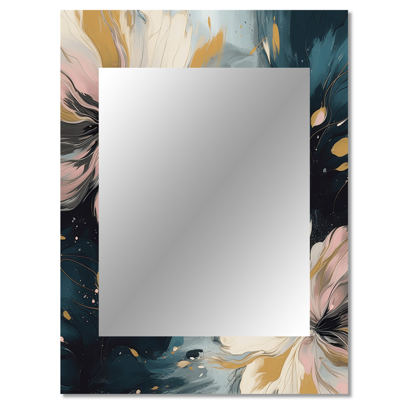 Rose et beige Blooming Abstractions I - miroir décoratif floral, miroir mural traditionnel, impression d'art en métal