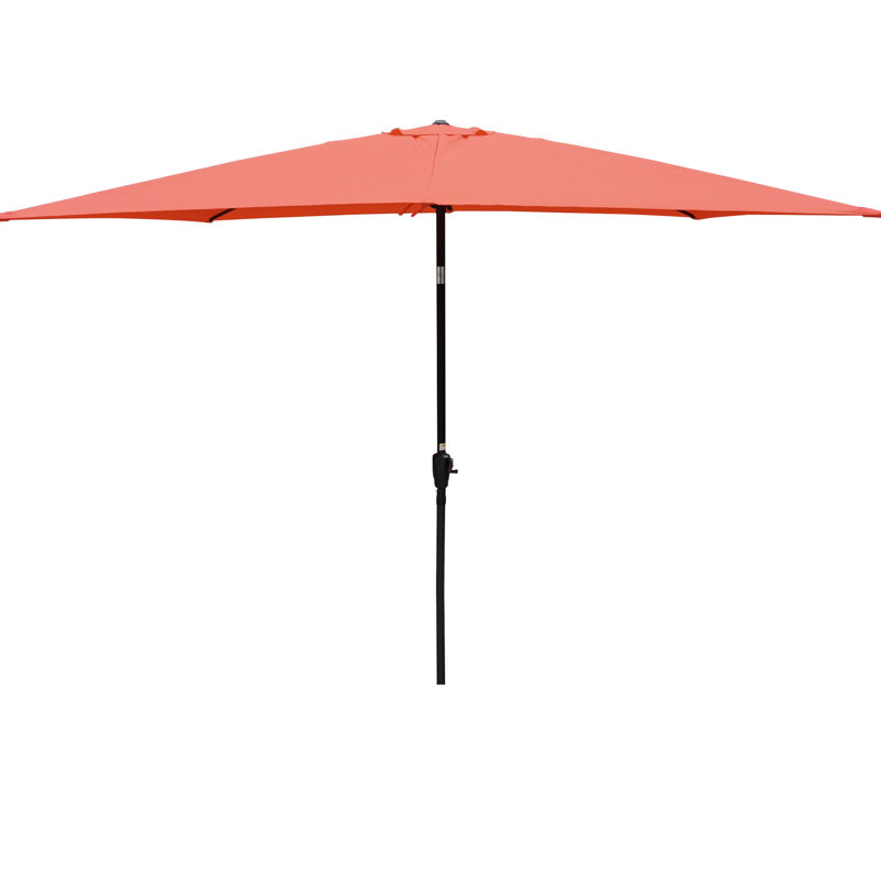 Parasol de patio extérieur 9 pi x 6 pi - Mât thermolaqué avec auvent inclinable pour piscine en acier noir et cour arrière