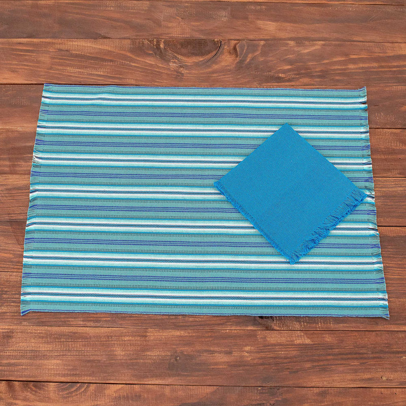Cerulean and Teal Cotton Table Linen Set for Six