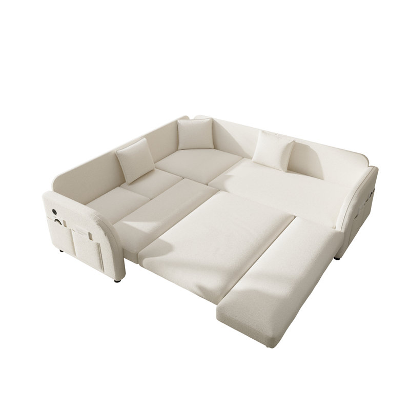 Canapé-lit en forme de L de 85,1 po avec lit escamotable, canapé-lit convertible surdimensionné avec poche latérale et port USB, canapé modulaire rembourré Teddy, pour salon, appartement, bureau