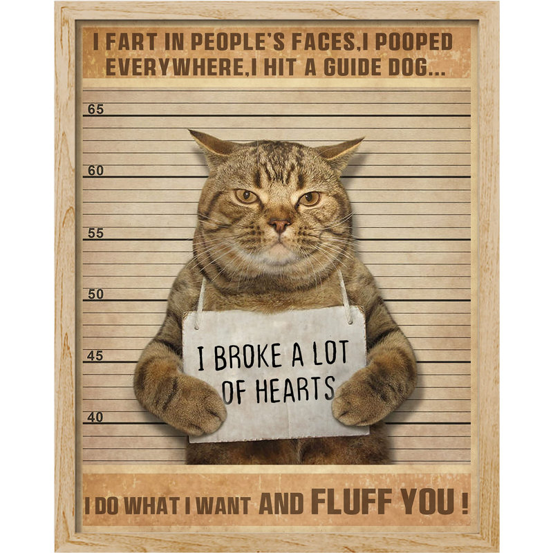 "Bad Cat Hilarious Humour Bathroom Kitty Plaques" sur papier, Naturel, H 16 po x l 12 po