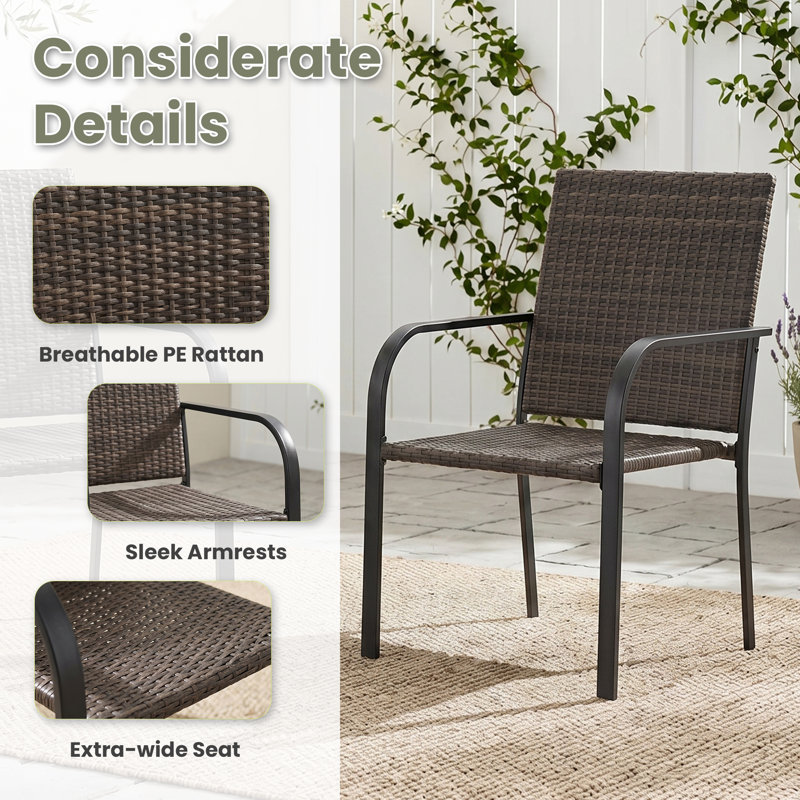  Stackable PE Wicker Patio Dining Chairs