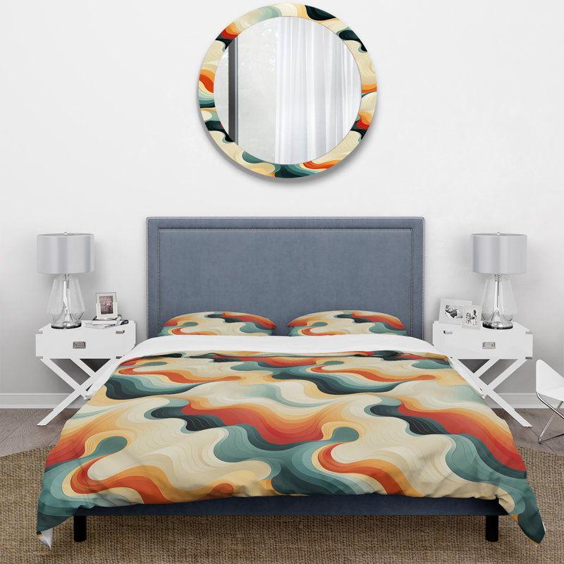 Nostalgic Mod Waves - Midcentury Duvet Cover Set - Microfiber Polyester, King Duvet Cover + 2 King Shams