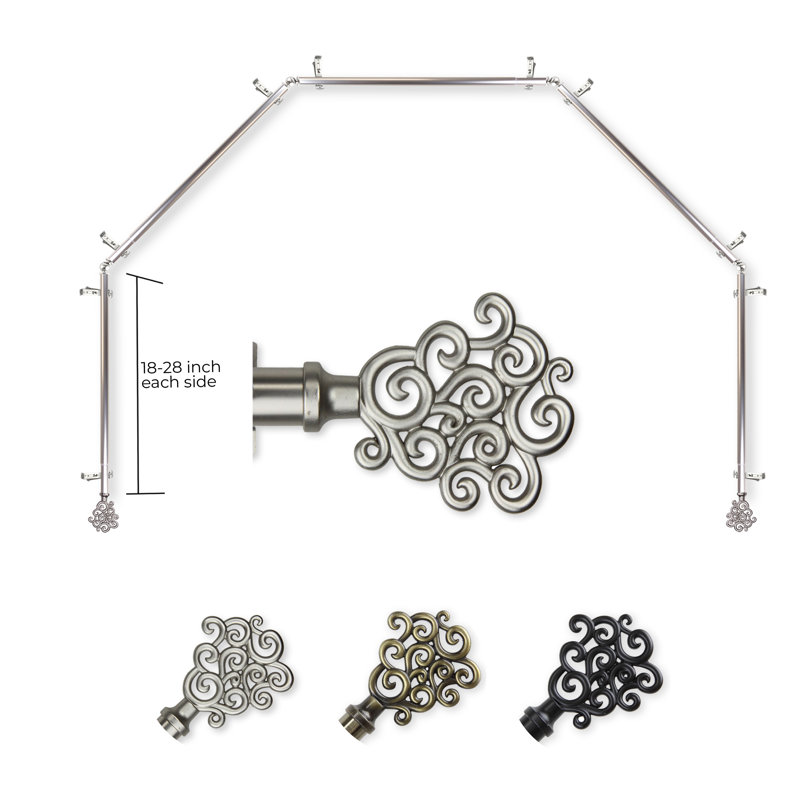 Ensemble de tringle à rideaux simple et quincaillerie pour fenêtre à 5 côtés Reinaldo, Nickel satiné