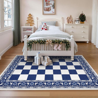 Tapis de couloir, tapis de Noël à carreaux pour décoration des Fêtes, tapis antidérapant lavable à poils courts pour la cuisine, le vestibule, le salon, la chambre à coucher, 
