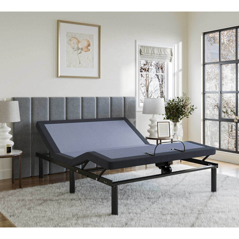 Base de lit simple réglable Bt2500 - plage de réglage complète, télécommande sans fil, position de mémoire programmable, réglage du pied de la tête, capacité de 850 lb, positions bleues et grises réglables et lb bleu gris