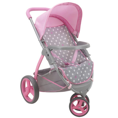 509 Crew: Cotton Candy Pink: Doll Jogger Stroller - Pink, Grey, Polka Dot - Dolls Up to 24", Foldable, Retractable Canopy, Kids Pretend Play, Ages 3+