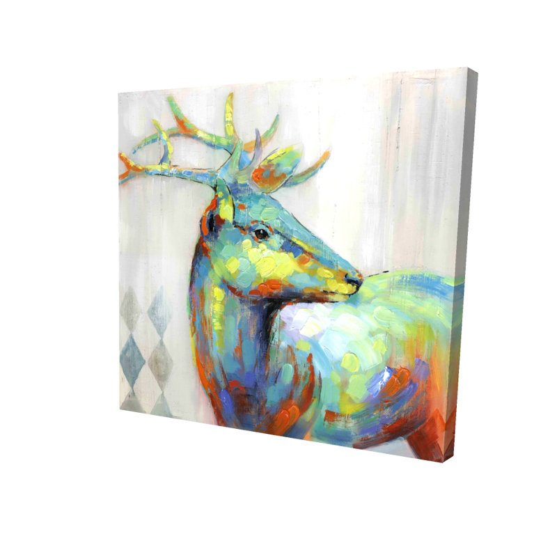 Abstract Color Spotted Deer - Blue Canvas Home Decor