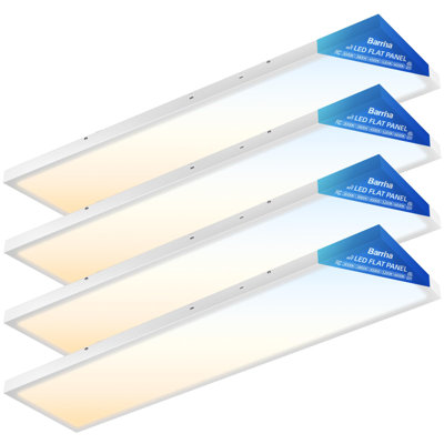 Barrina 1x4 Led Flat Panel Light Surface Mount, 8640lm 72w, 0-10v Dimmable, Selectable Flat Panel Ceiling Lights Fixture, 5cct 3000k/3800k/4500k/5200k/6000k, Flush Mount For Kitchen, Garage, 4 Packs