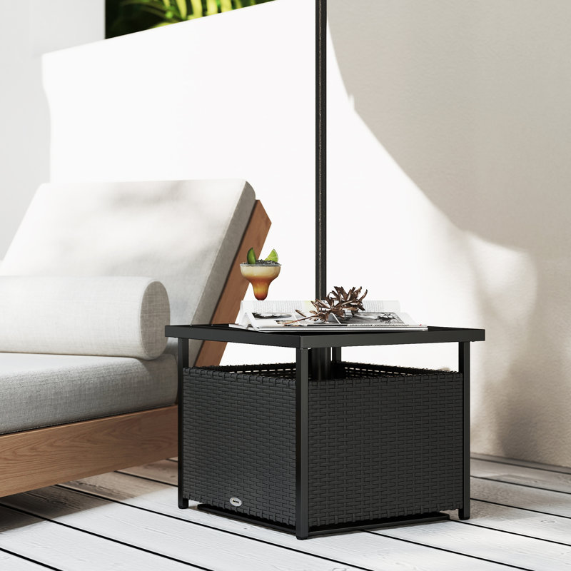 Table basse d'extérieur en rotin avec trou pour parasol, noir