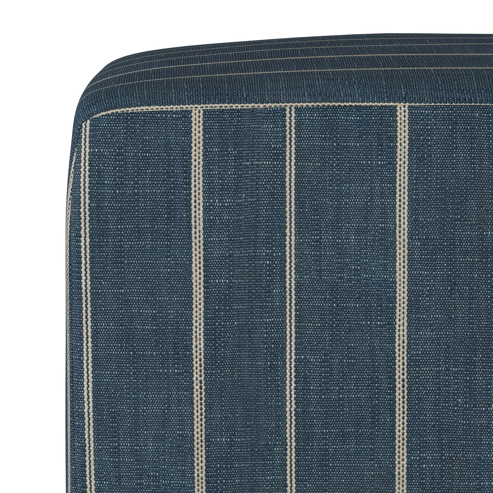 Era Upholstered Ottoman, Fritz Indigo Stripe
