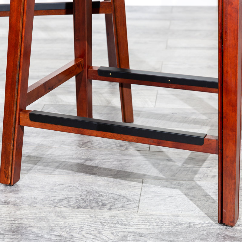 Tabouret de bar en cerisier avec siège en cuir reconstitué et garniture élégante - Tabouret décoratif, finition, os durable
