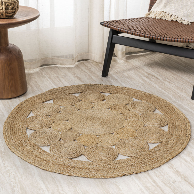 Tapis rond à motif géométrique brun, Rond 8 pi