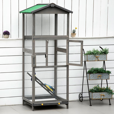 Cage à oiseaux pour perroquet en bois avec pergola, 2 tiroirs et 2 portes PawHut