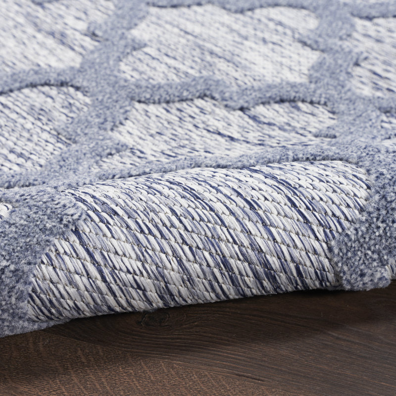 Adianey Red Barrel Studio Easy Care Trellis Denim Blue Indoor/Outdoor Area Rug, Runner 2' x 6'