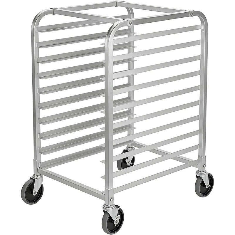 Support à casseroles en aluminium 10/20-niveaux avec roues verrouillables, support de plaque de cuisson mobile commercial pour la boulangerie et la cuisine