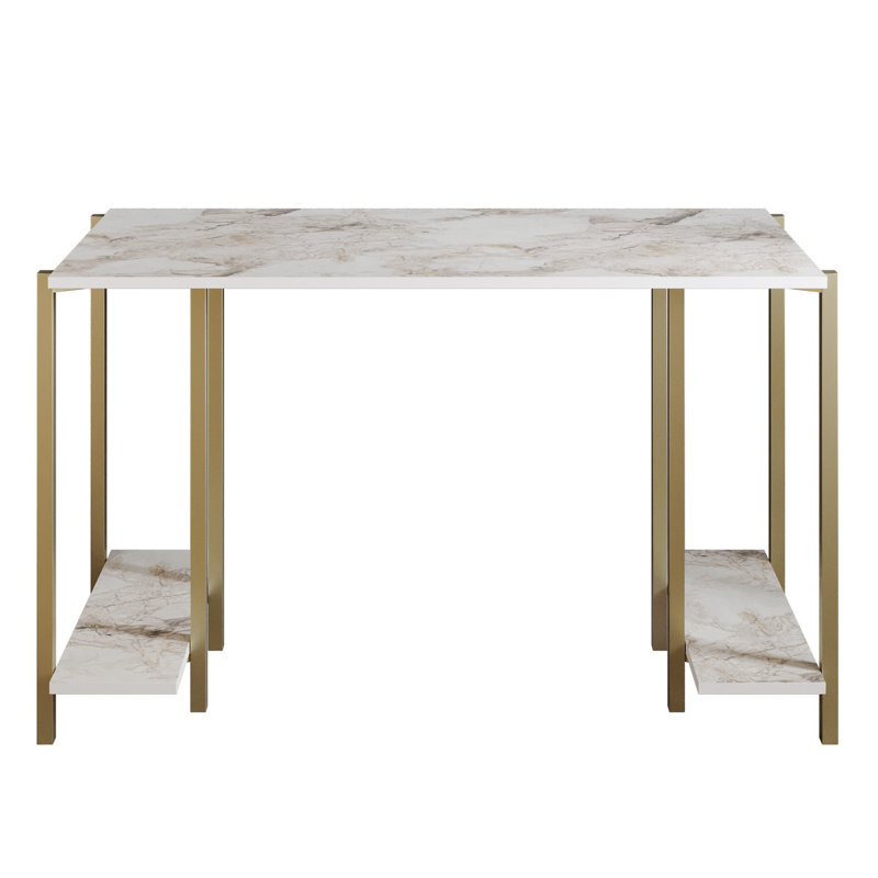 Dustin Metal Base Writing Desk, White/Gold