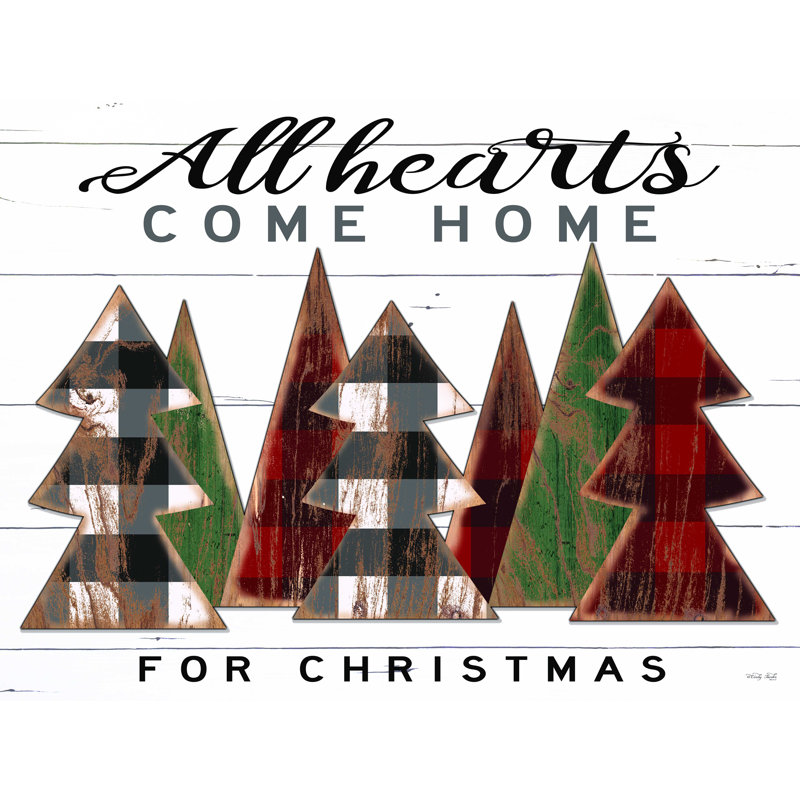 «All Hearts Come Home Plaid Trees» par Cindy Jacobs - impression sur toile tendue, L 16 po x H 12 po
