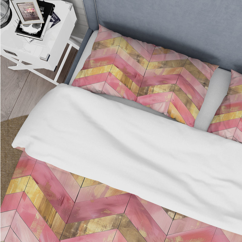 Ensemble de housse de couette chevron rose doré Glam II - Mid-Century, Housse de couette très grand + 2 taies décorativ