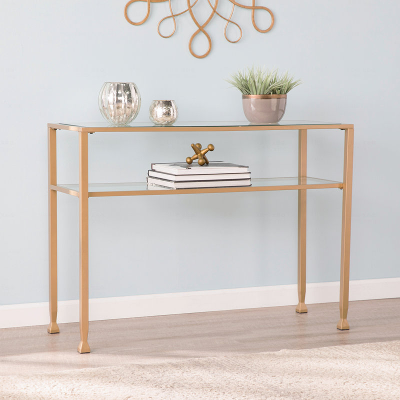 Table console 42,5 po à deux niveaux avec cadre géométrique doré