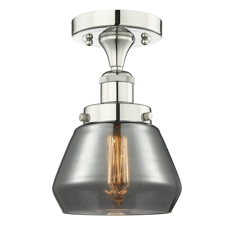Plafonnier semi-encastré en verre Collymore, Nickel poli, Plaqué couleur fumée