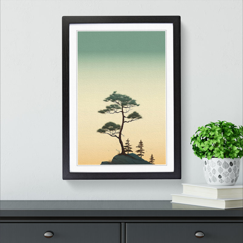 Pine Tree Minimalism - Single Picture Frame Print on Wood, Black Framed, 46cm H x 34cm W