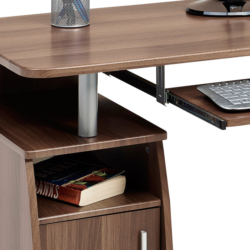 Leamont Steel Computer Desk, Dark Walnut