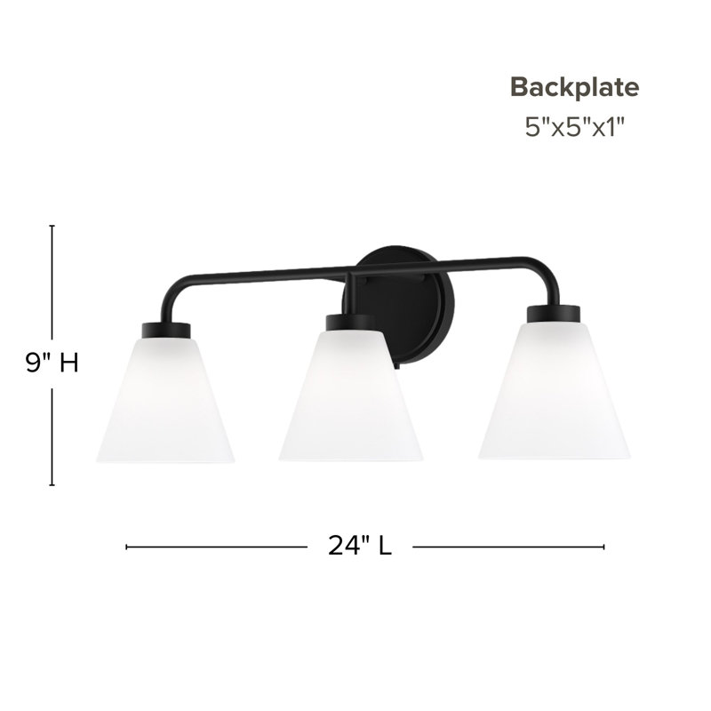 Wynridge Plug & Play 3-Light Vanity Light in Transitional and Modern Style-9.18 Inches Tall and 24 Inches Wide, Matte Black