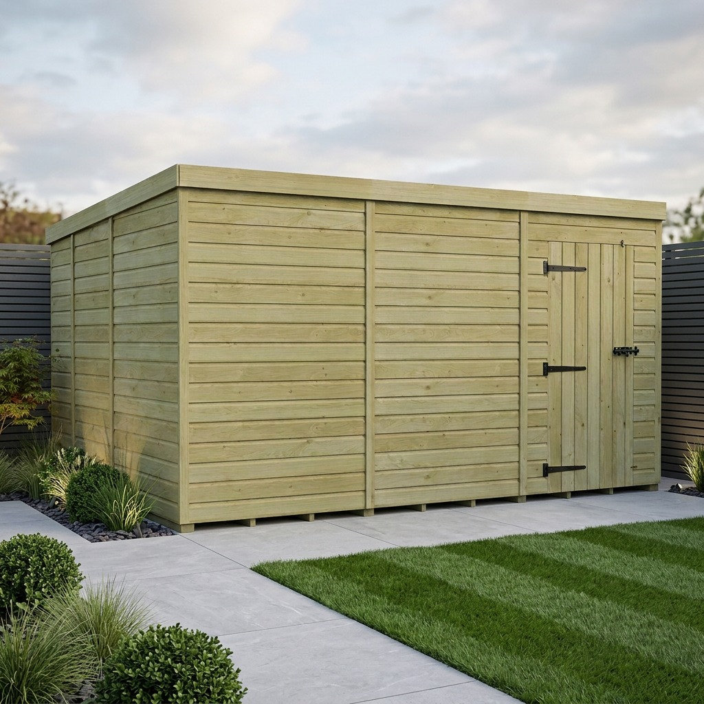 Total Sheds 12ft x 9ft Pent Garden Shed - Single Door - No Windows - Pressure Treated Timber - UK Manufactured