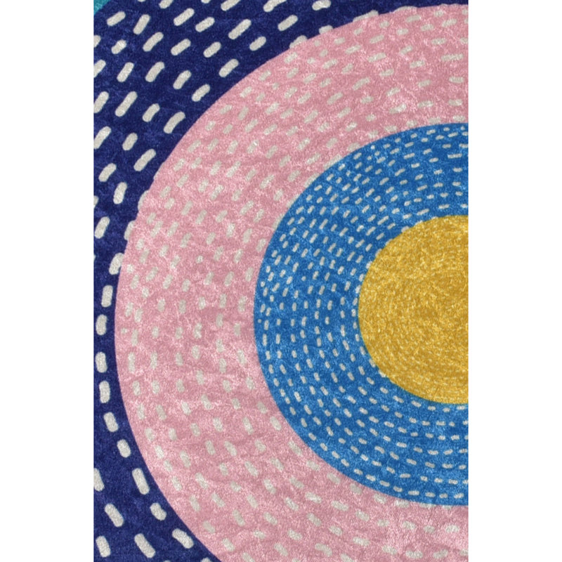 Tapis rond rouge / bleu / rose en velours touffeté à la machine Arnot, Rond 6 pi 7 po
