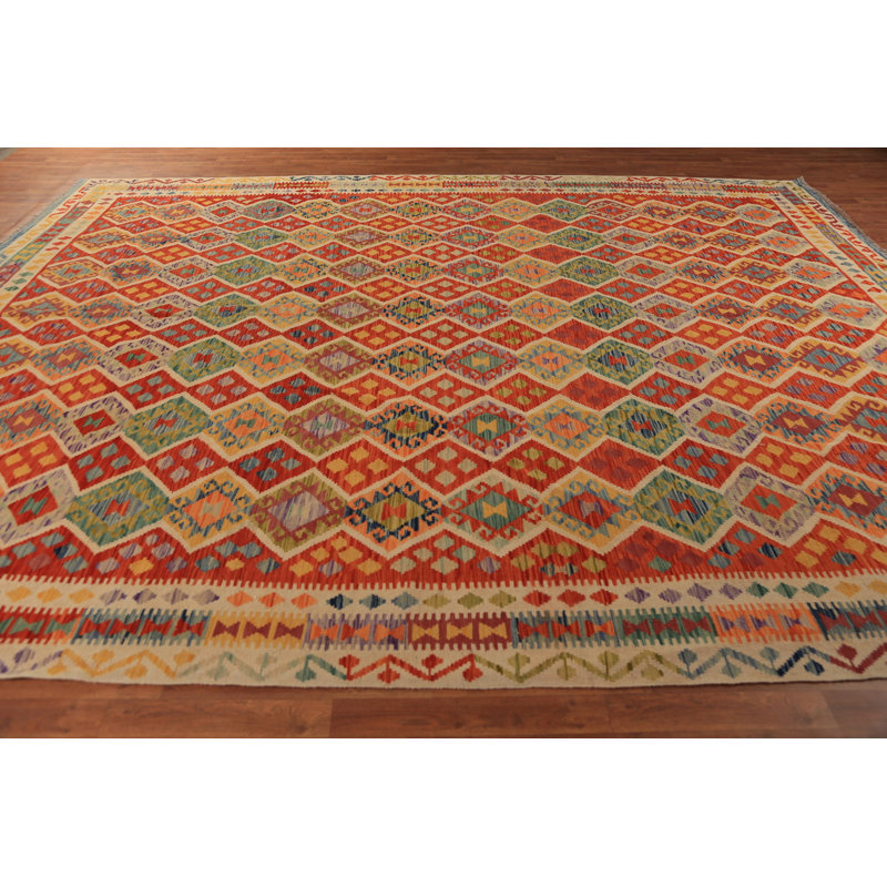 Tapis oriental géométrique All-Over Kilim 10 x 13