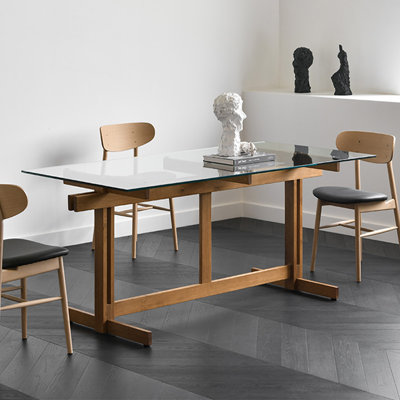 Bureau d'écriture en verre trempé durable et bois de frêne