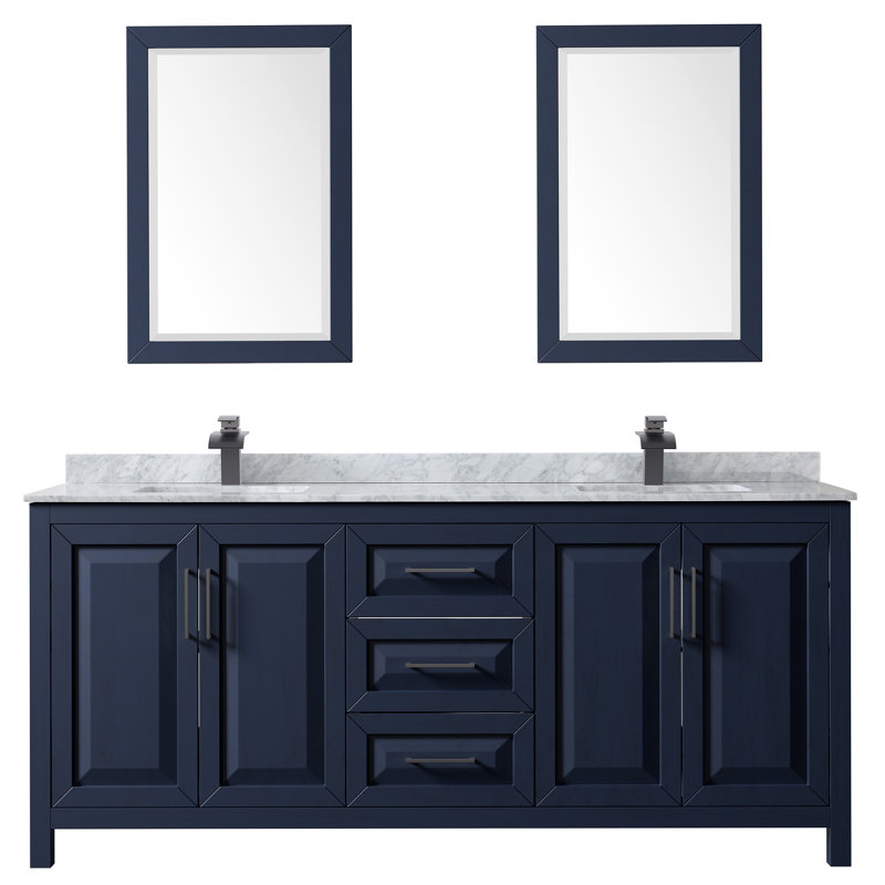 Daria 80'' W Double Vanity, Dark Blue, Carrara Cultured Marble, Matte Black