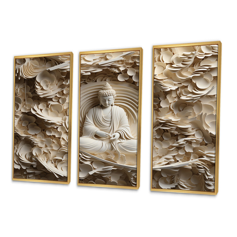 Simple bouddhisme statue I - ensemble d'art mural sur toile bouddhisme, H 40 po x l 60 po, Cadre flottant doré