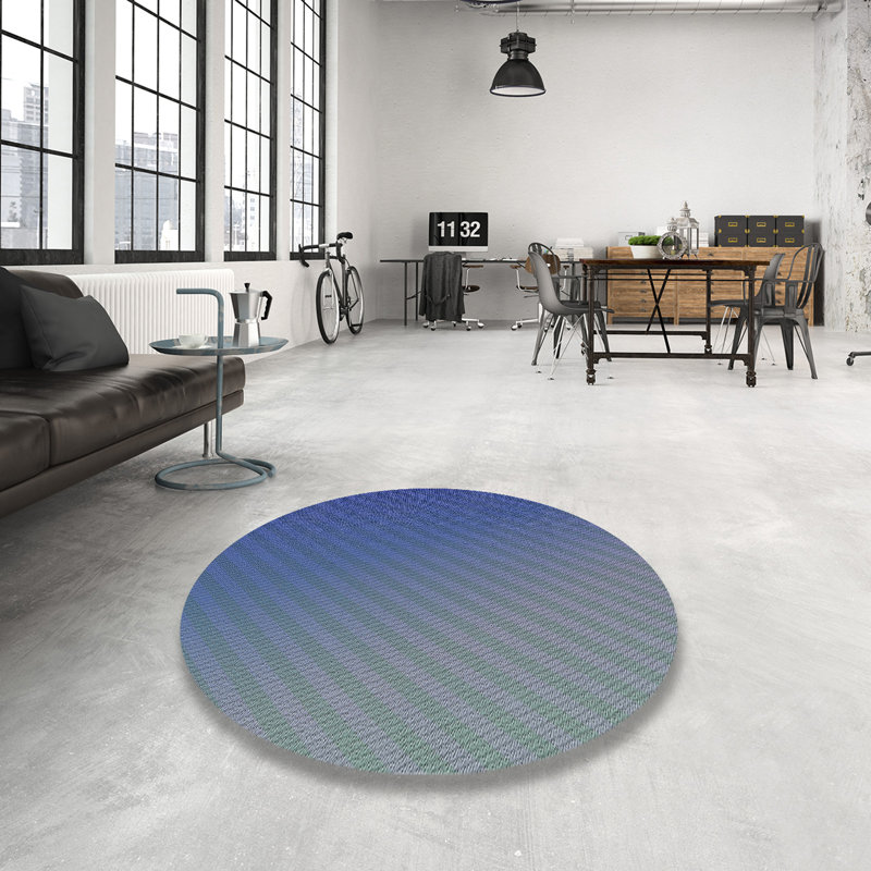 Tapis rayé bleu Antoon, Rond 6 pi