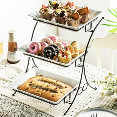 3 Tiered Serving Stand with Platters,4 Piece Set