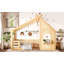 Lit simple au sol avec fenêtre et petite tablette, lit en bois massif avec toit en forme de maison-716821786-716821780