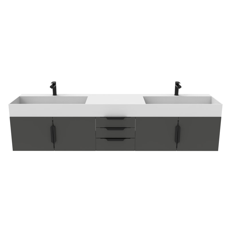 84" Amazon Double Bathroom Vanity with Top, Black, Black, White