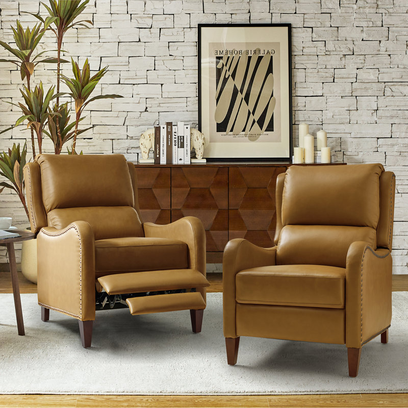 Beecher 28.75" Wide Leather Club Recliner, Camel Full Grain Leather