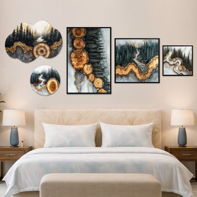 Ensemble de 5 pièces d'art mural, toile et impression sur métal The Forest’s Crystal Veine of Winter III (100 po x 40 po)