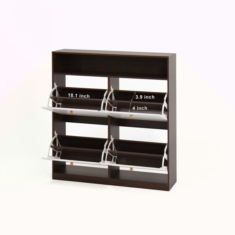 Armoire de rangement pour chaussures avec 4 tiroirs rabattables, armoire de rangement pour chaussures avec poignées en bois