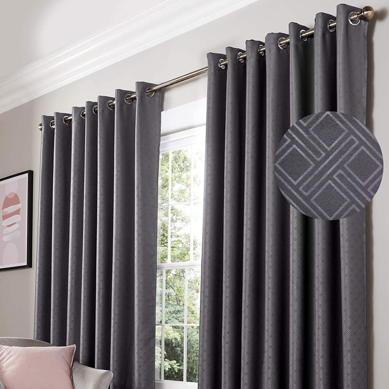 Yeldell Diamond Eyelet Room Darkening Curtains, 167 W x 137 D cm, Charcoal