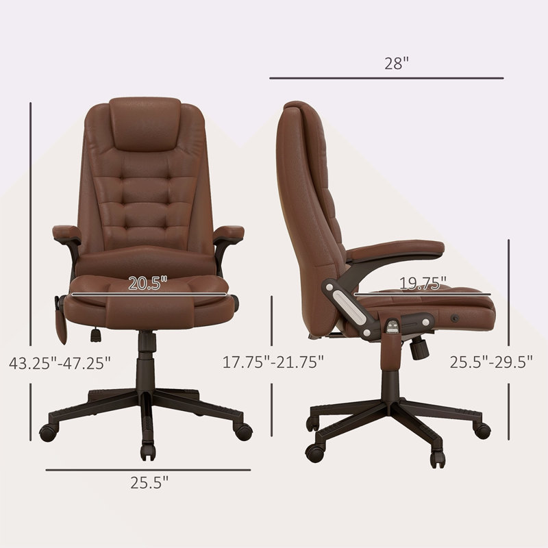 Fauteuil de bureau vibrant à 6 points avec massage chauffant, chaise de bureau de direction à haut dossier avec dossier inclinable, accoudoirs rembourrés et télécommande