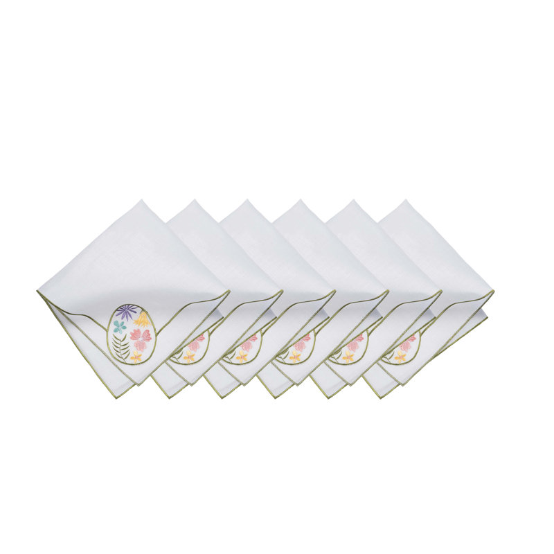 Floral Easter Egg Reversible Embroidered Hemstitch Napkins Set of 6