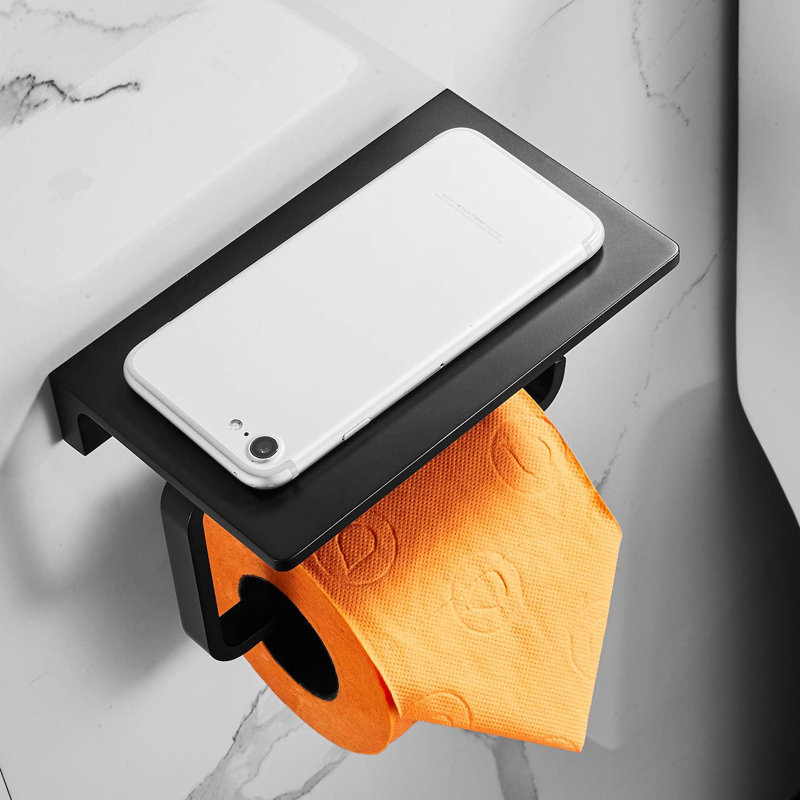 Porte-papier hygiénique de qualité supérieure avec tablette de rangement, crochet à rouleau réglable, installation facile pour la salle de bain, la cuisine et la salle de bain