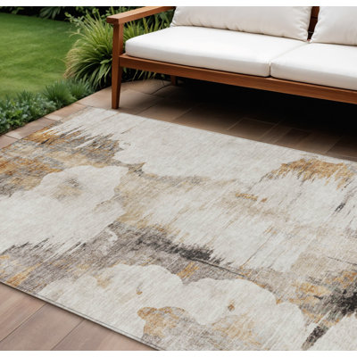 Tapis extérieur lavable abstrait ivoire 10 pi x 14 pi beige
