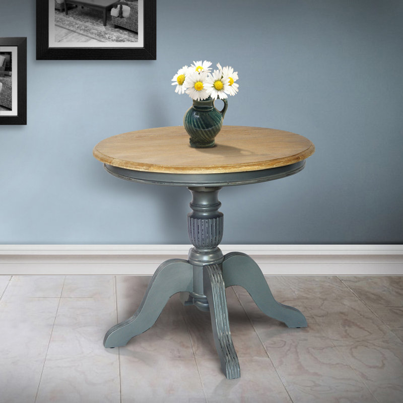 Venezia Mahogany Round Solid Wood Dining Table, Light Dist Slate Grey/ Rustic Mango Grey Wash Top